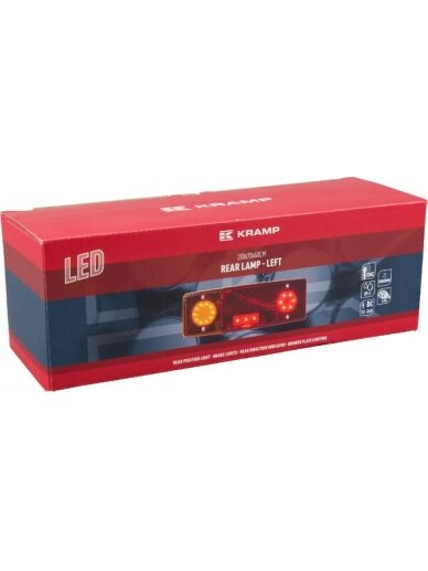 Daugiafunkcinis galinis LH šviesos diodas, stačiakampis, 12-24 V, 287,5x100,5x65 mm, 5 kontaktų, Kramp 4 Daugiafunkcinis galinis LH šviesos diodas, stačiakampis, 12-24 V, 287,5x100,5x65 mm, 5 kontaktų, Kramp 4