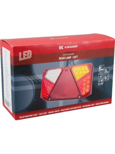 Daugiafunkcinis galinis LH žibintas LED, stačiakampis, 12-24 V, 242x134x36,5 mm, Kramp 3 Daugiafunkcinis galinis LH žibintas LED, stačiakampis, 12-24 V, 242x134x36,5 mm, Kramp 3