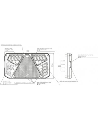Daugiafunkcinis galinis LH žibintas LED, stačiakampis, 12-24 V, 242x134x36,5 mm, Kramp 8