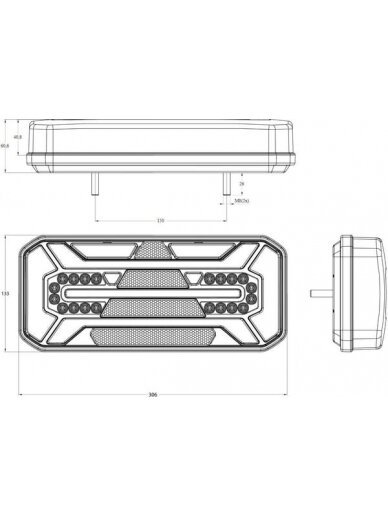 Daugiafunkcinis galinis LH žibintas LED, stačiakampis, 12-24 V, 306x133x60,6 mm, Kramp 8