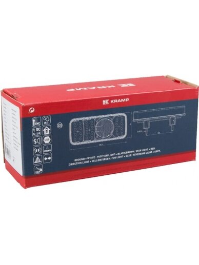 Daugiafunkcinis galinis LH žibintas LED, stačiakampis, 12-24V, 200.5x85x40mm, Kramp 1