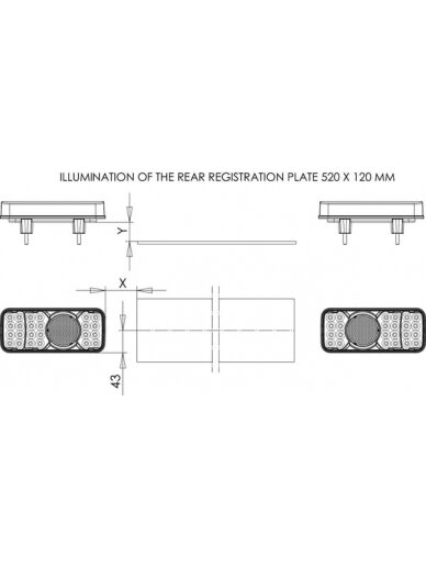 Daugiafunkcinis galinis LH žibintas LED, stačiakampis, 12-24V, 200.5x85x40mm, Kramp 5