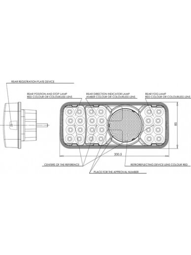 Daugiafunkcinis galinis LH žibintas LED, stačiakampis, 12-24V, 200.5x85x40mm, Kramp 9