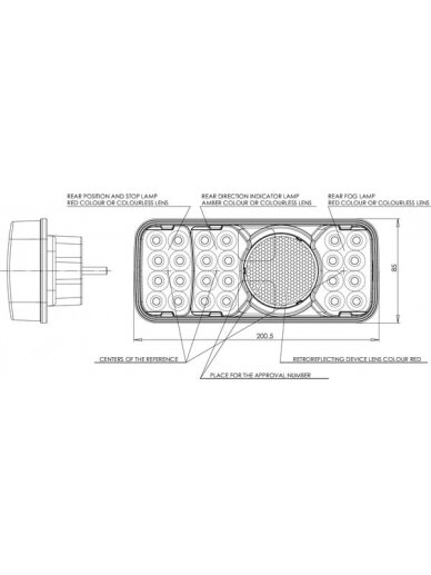 Daugiafunkcinis galinis LH žibintas LED, stačiakampis, 12-24V, 200.5x85x40mm, Kramp 9