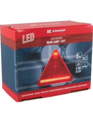 Daugiafunkcinis galinis LH žibintas LED, trikampis, 12-24 V, 163x144x38,8 mm, Kramp 5 Daugiafunkcinis galinis LH žibintas LED, trikampis, 12-24 V, 163x144x38,8 mm, Kramp 5