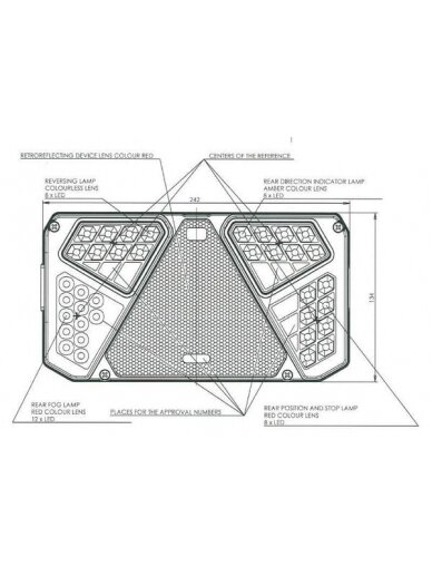 Daugiafunkcinis galinis RH žibintas LED, stačiakampis, 12-24 V, 242x134x36,5 mm, 7 kontaktų, Kramp 9