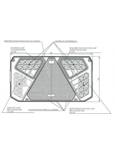 Daugiafunkcinis galinis RH žibintas LED, stačiakampis, 12-24 V, 242x134x36,5 mm, Kramp 10