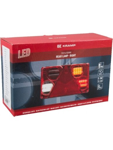 Daugiafunkcinis galinis RH žibintas LED, stačiakampis, 12-24V, 232x142x59mm, Kramp 3
