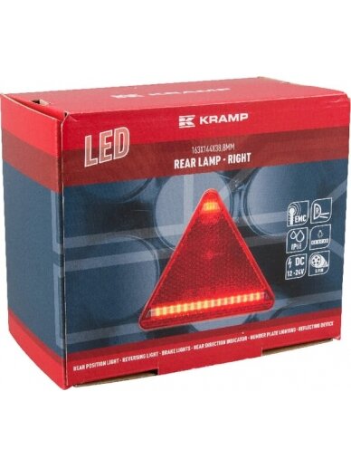 Daugiafunkcinis galinis RH žibintas LED, trikampis, 12-24 V, 163x144x38,8 mm, 5 kontaktų, Kramp 3 Daugiafunkcinis galinis RH žibintas LED, trikampis, 12-24 V, 163x144x38,8 mm, 5 kontaktų, Kramp 3