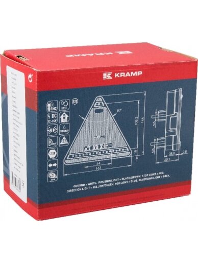 Daugiafunkcinis galinis RH žibintas LED, trikampis, 12-24 V, 163x144x38,8 mm, 5 kontaktų, Kramp 4 Daugiafunkcinis galinis RH žibintas LED, trikampis, 12-24 V, 163x144x38,8 mm, 5 kontaktų, Kramp 4