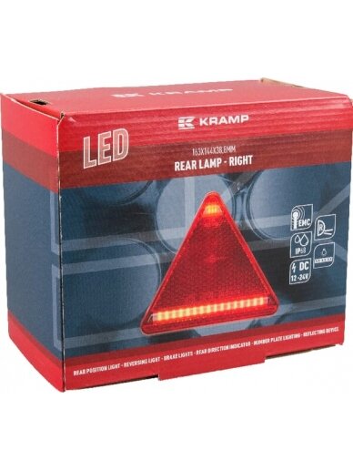 Daugiafunkcinis galinis RH žibintas LED, trikampis, 12-24 V, 163x144x38,8 mm, Kramp 5 Daugiafunkcinis galinis RH žibintas LED, trikampis, 12-24 V, 163x144x38,8 mm, Kramp 5