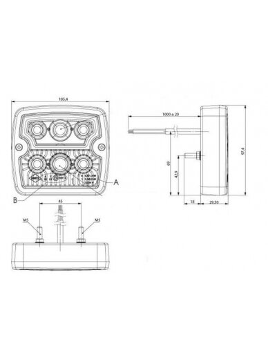 Daugiafunkcinis priekinis LED žibintas, kvadratinis, 12/24 V, baltas, 105,4x29,5x97,4 mm, 6 šviesos diodai, "Kramp 1