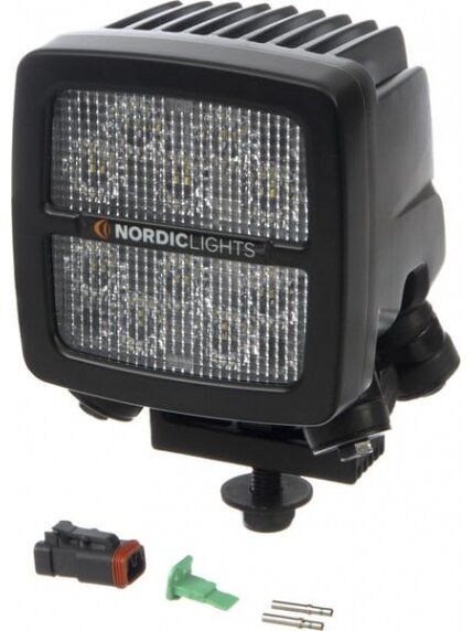 Darbinis LED žibintas, 50W, 6700lm, kvadratinis, 12/24V, baltas, tvirtinamas varžtais, 104x108x143mm, Deutsch 2-pin, trumposios šviesos, 10 LED, Scorpius XTR N4401 by Nordic Lights