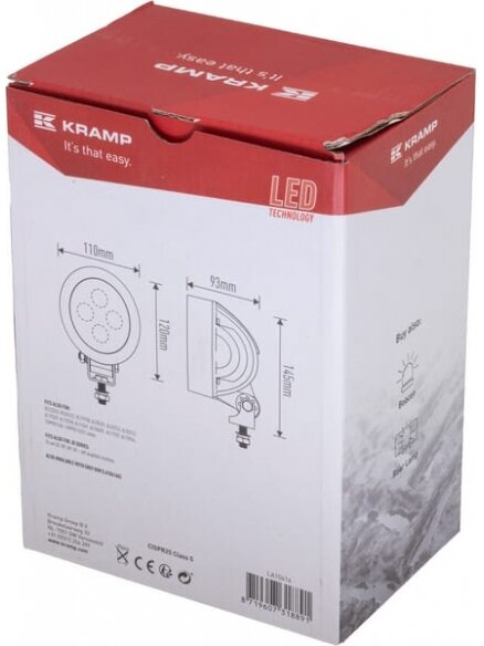 Darbinis LED žibintas, 40W, 4500lm, apvalus, baltos spalvos, 110x93x145mm, platus šviesos srautas, 4 LED, Kramp 4