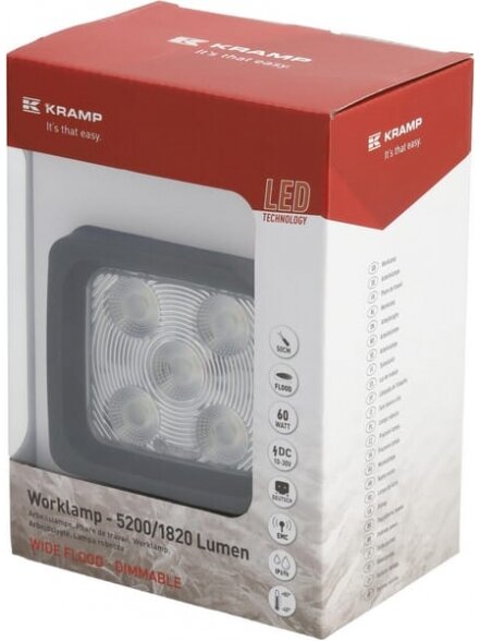 Darbo šviesos diodų apšvietimas, reguliuojamas, 60W, 1820/5200lm, kvadratinis, 10/30V, baltos spalvos, Deutsch kištukas, itin plati šviesa, 20 LED, Kramp 7