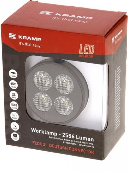 Darbinė LED lemputė, 24W, 2556lm, apvali, 12/24V, balta, 83,9x99,5x59mm Deutsch kištukas, Flood, 4LED's 5 Darbinė LED lemputė, 24W, 2556lm, apvali, 12/24V, balta, 83,9x99,5x59mm Deutsch kištukas, Flood, 4LED's 5