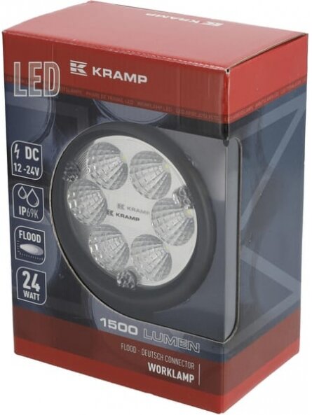 Darbinis LED žibintas, 24W, 1500lm, apvali, 10/30V, Ø 117mm Deutsch kištukas, potvynio, 6 LED, Kramp 2