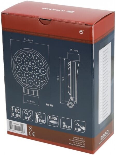 Darbinis LED žibintas, 36W, 2850lm, apvali, 10/30V, Ø 113,9 mm, potvynio, 18 LED, Kramp 4