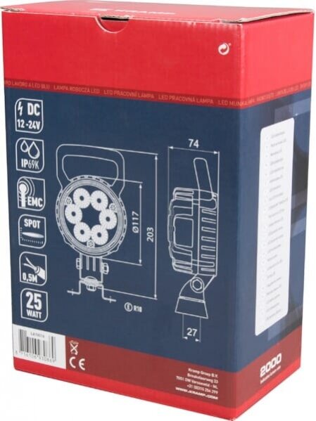 Darbinis LED žibintas, 25W, 2000lm, apvali, 10/30V, Ø 117mm, taškinė, 6 LED, Kramp 4 Darbinis LED žibintas, 25W, 2000lm, apvali, 10/30V, Ø 117mm, taškinė, 6 LED, Kramp 4