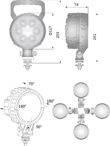 Darbinis LED žibintas, 24W, 1500lm, apvali, 10/30V, Ø 117mm, prožektorius, 6 LED, Kramp 7 Darbinis LED žibintas, 24W, 1500lm, apvali, 10/30V, Ø 117mm, prožektorius, 6 LED, Kramp 7