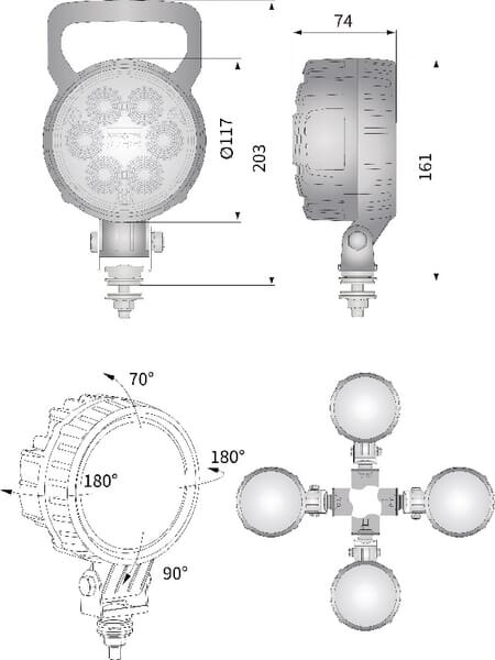 Darbinis LED žibintas, 29W, 2500lm, apvali, 10/30V, Ø 117mm, prožektorius, 6 LED, Kramp 7 Darbinis LED žibintas, 29W, 2500lm, apvali, 10/30V, Ø 117mm, prožektorius, 6 LED, Kramp 7