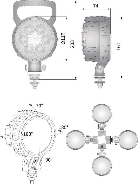 Darbo šviesos diodas LED, 29W, 2500lm, apvalus, 10/30V, Ø 117mm, taškinis, 6 LED, Kramp 7 Darbo šviesos diodas LED, 29W, 2500lm, apvalus, 10/30V, Ø 117mm, taškinis, 6 LED, Kramp 7