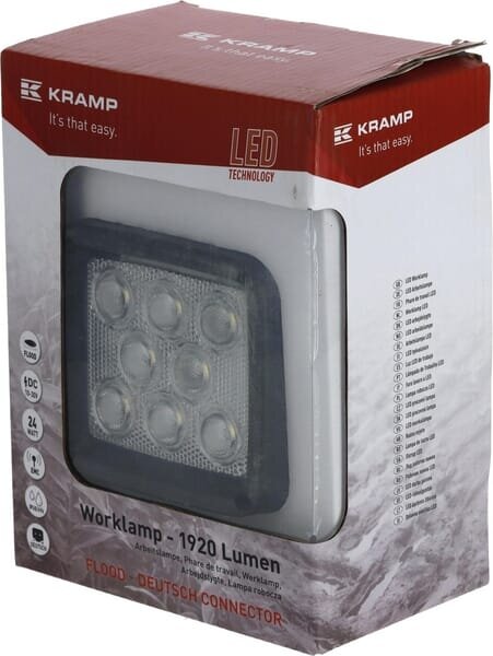 Darbo šviesos diodas LED, 24W, 1920lm, kvadratinis, baltas, 95x84x105mm, Deutsch kištukas, prožektorius, 8 šviesos diodai, Kramp