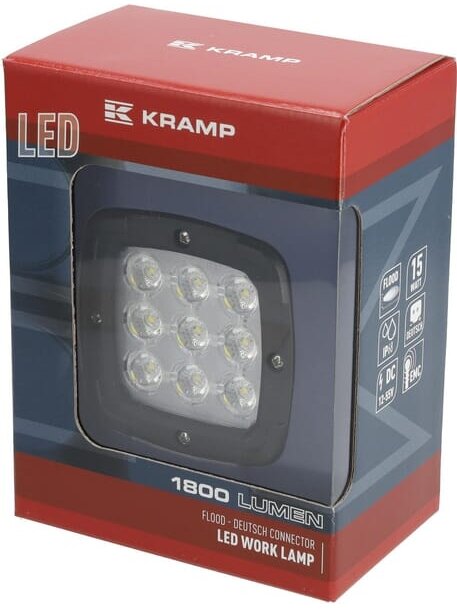 Darbinė LED lempa, 13,5 W, 1800 lm, kvadratinė, 12-24 V, Deutsch kištukas, 123x74x100 mm, prožektorius, 9 LED, Kramp Darbinė LED lempa, 13,5 W, 1800 lm, kvadratinė, 12-24 V, Deutsch kištukas, 123x74x100 mm, prožektorius, 9 LED, Kramp
