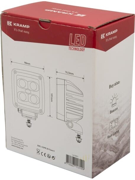 Darbinis LED žibintas, 40W, 4500lm, kvadratinis, baltas, 101x74,5x98mm, Deutsch kištukas, platus šviesos srautas, 4 LED, Kramp 2 Darbinis LED žibintas, 40W, 4500lm, kvadratinis, baltas, 101x74,5x98mm, Deutsch kištukas, platus šviesos srautas, 4 LED, Kramp 2