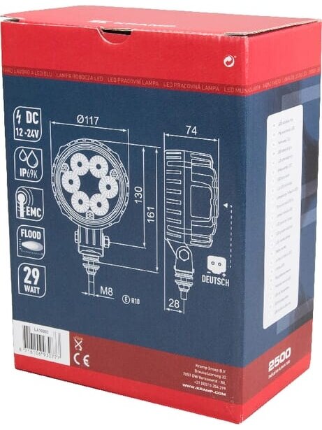 Darbinis LED žibintas, 29W, 2500lm, apvali, 10/30V, Ø 117mm Deutsch kištukas, prožektorius, 6 šviesos diodai, Kramp 4 Darbinis LED žibintas, 29W, 2500lm, apvali, 10/30V, Ø 117mm Deutsch kištukas, prožektorius, 6 šviesos diodai, Kramp 4