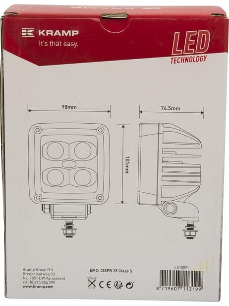Darbinis LED žibintas, 40W, 4500lm, kvadratinis, baltas, 101x74,5x98mm, Deutsch kištukas, platus šviesos srautas, 4 LED, Kramp 1 Darbinis LED žibintas, 40W, 4500lm, kvadratinis, baltas, 101x74,5x98mm, Deutsch kištukas, platus šviesos srautas, 4 LED, Kramp 1