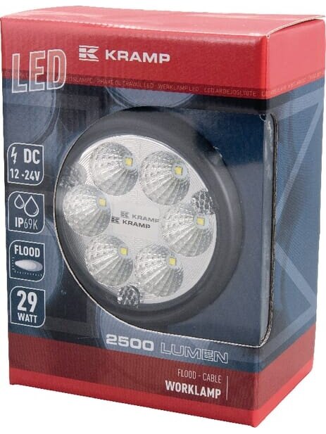Darbinis LED žibintas, 29W, 2500lm, apvali, 10/30V, Ø 117mm, prožektorius, 6 LED, Kramp 2 Darbinis LED žibintas, 29W, 2500lm, apvali, 10/30V, Ø 117mm, prožektorius, 6 LED, Kramp 2