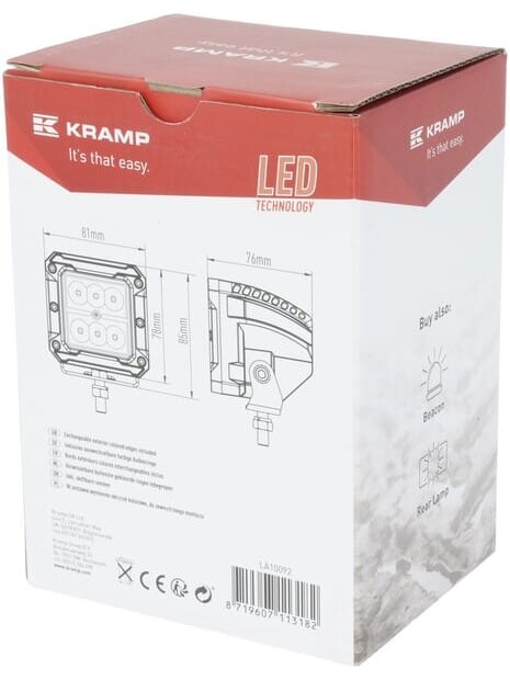 Darbinė LED lemputė, 18W, 1620lm, kvadratinė, 10-30V, 85x76x81mm, prožektorius, Kramp 6 Darbinė LED lemputė, 18W, 1620lm, kvadratinė, 10-30V, 85x76x81mm, prožektorius, Kramp 6