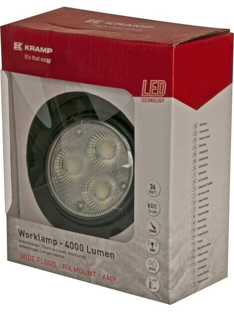 Darbo šviesos diodas LED, 36W, 4000lm, apvalus, 10-30V, Ø 119mm, AMP 2 kontaktų, plataus spindulio, 3 LED, Kramp 5
