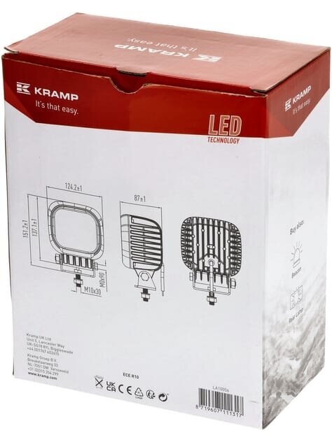 Darbinė LED lempa, 48W, 4000lm, kvadratinė, 10-30V, 146x81x123mm, taškinė, Kramp 5