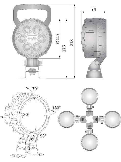 Darbinis LED žibintas, 25W, 2000lm, apvali, 10/30V, Ø 117mm, taškinė, 6 LED, Kramp 7 Darbinis LED žibintas, 25W, 2000lm, apvali, 10/30V, Ø 117mm, taškinė, 6 LED, Kramp 7