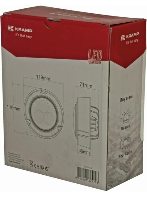 Darbo šviesos diodas LED, 36W, 4000lm, apvalus, 10-30V, Ø 119mm, AMP 2 kontaktų, plataus spindulio, 3 LED, Kramp 6