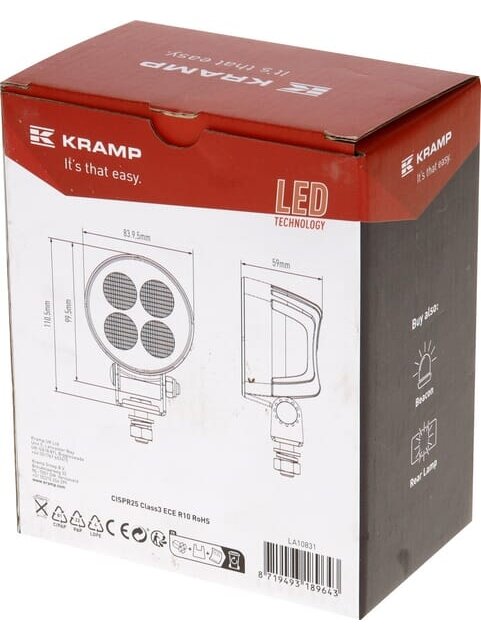 Darbinė LED lemputė, 24W, 2556lm, apvali, 12/24V, balta, 83,9x99,5x59mm Deutsch kištukas, Flood, 4LED's 6 Darbinė LED lemputė, 24W, 2556lm, apvali, 12/24V, balta, 83,9x99,5x59mm Deutsch kištukas, Flood, 4LED's 6