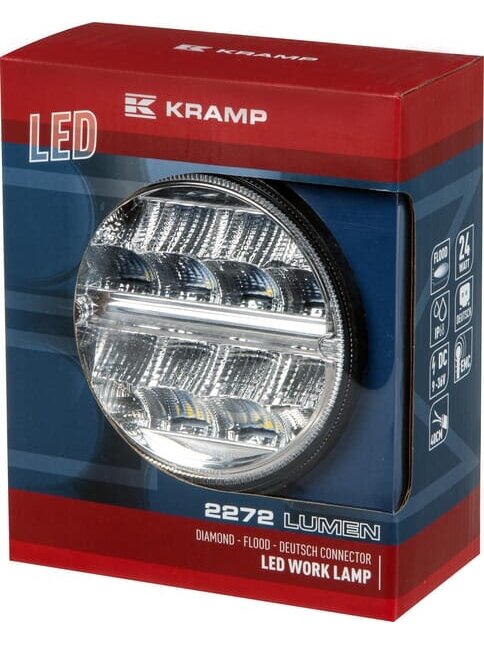 Darbinis LED žibintas, 24W, 2272lm, apvali, 9-36V, Ø 128mm Deutsch kištukas, plati žibintas, 16 LED, Kramp 3