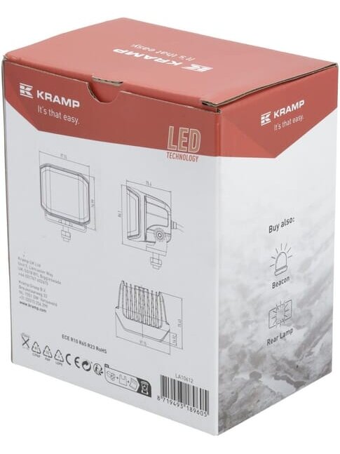 Darbinis LED žibintas, 70W, 8400lm, kvadratinis, 12/24V, baltas/oranžinis, 97x77x75mm, Deutsch kištukas, Flood, 10 LED diodų 3