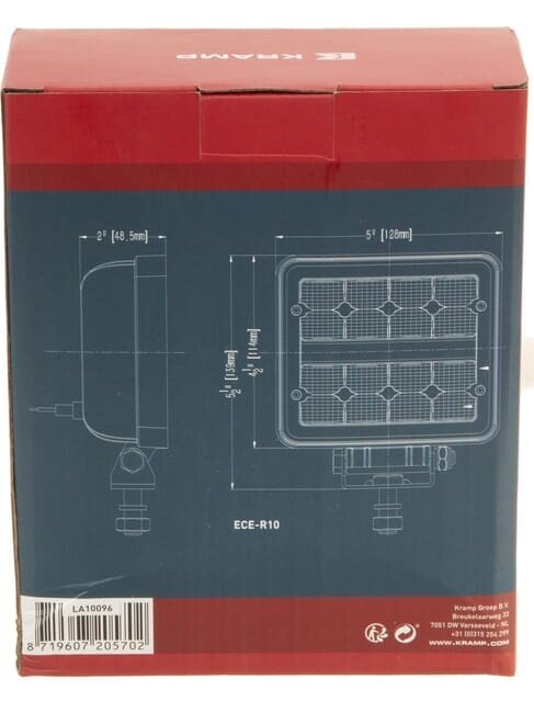 Darbinis LED žibintas, 24W, 2272lm, kvadratinis, 9/36V, 139x48.5x128mm, Deutsch 2-pin, Wide flood, 16 LED, Kramp 4