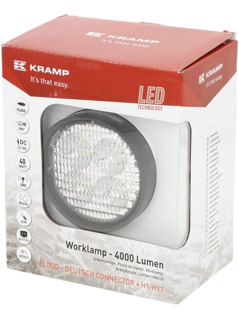 Darbinis LED žibintas, 40W, 4000lm, apvali, balta, 10/30V, AMP kištukas, 4 šviesos diodai, 360 laipsnių, "Kramp 7 Darbinis LED žibintas, 40W, 4000lm, apvali, balta, 10/30V, AMP kištukas, 4 šviesos diodai, 360 laipsnių, "Kramp 7