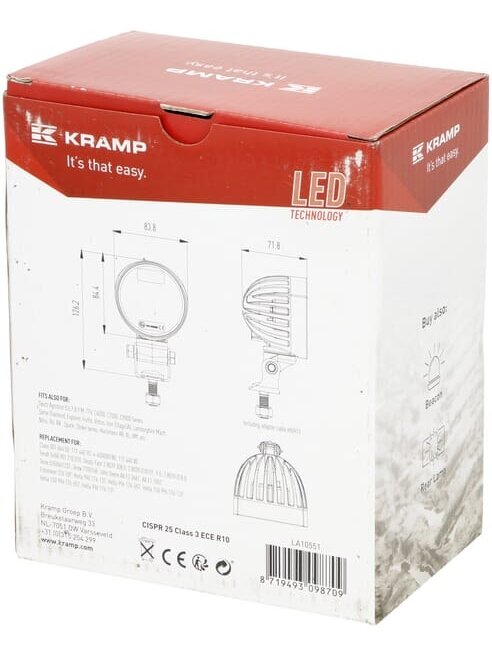 Darbinis LED žibintas, 40W, 4000lm, apvali, balta, 10/30V, AMP kištukas, 4 šviesos diodai, 360 laipsnių, "Kramp 8