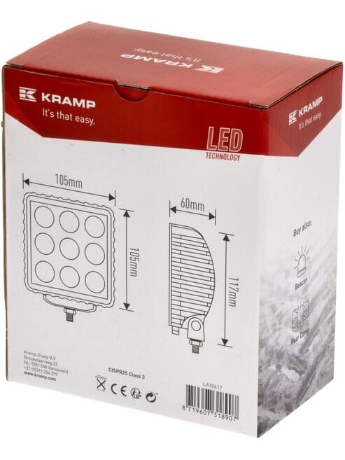 Darbinė LED lempa, 27W, 500lm, kvadratinė, mėlyna, 105x60x117mm Deutsch kištukas, taškinė, 9 LED, Kramp 3