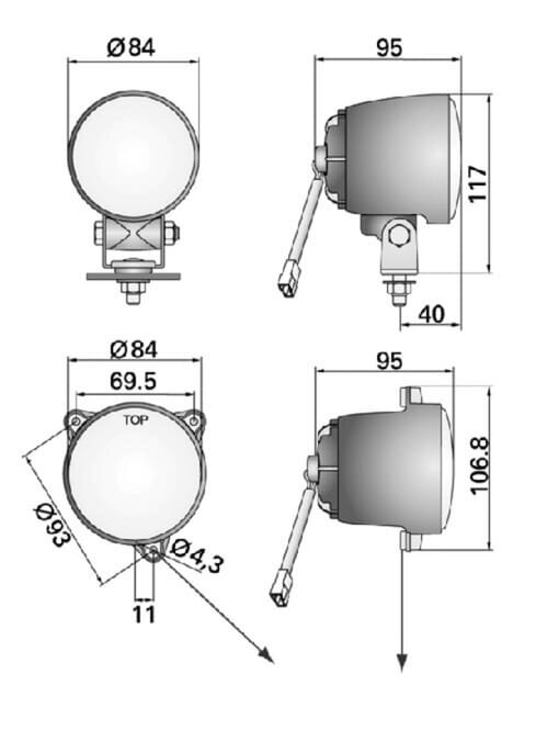 Darbinis halogeninis šviestuvas, 55/70 W, apvalus, 12 V, tvirtinamas varžtais, 117x AMP kištukas 1 Darbinis halogeninis šviestuvas, 55/70 W, apvalus, 12 V, tvirtinamas varžtais, 117x AMP kištukas 1