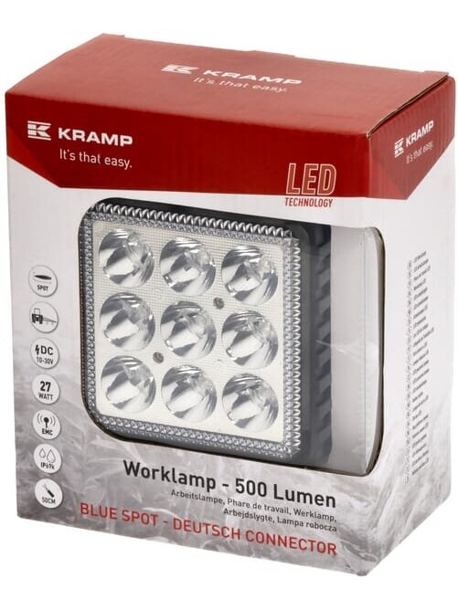 Darbinė LED lempa, 27W, 500lm, kvadratinė, mėlyna, 105x60x117mm Deutsch kištukas, taškinė, 9 LED, Kramp 2