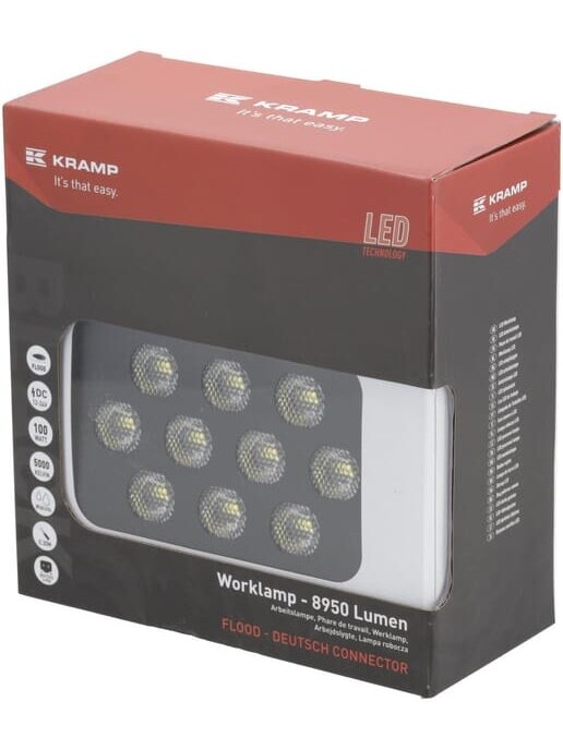 Darbinė LED lempa, 100W, 8950lm, stačiakampė, 12/24V, balta, 150x112x52,7mm Deutsch kištukas, Flood, 20LED's 2