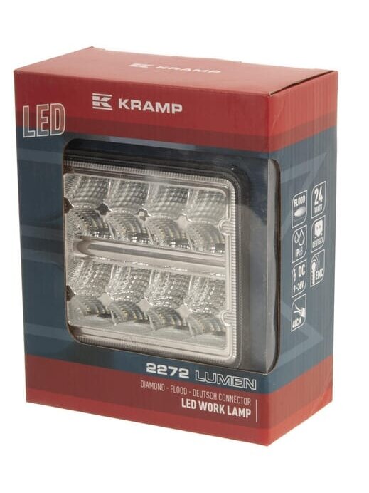 Darbinis LED žibintas, 24W, 2272lm, kvadratinis, 9/36V, 139x48.5x128mm, Deutsch 2-pin, Wide flood, 16 LED, Kramp 3