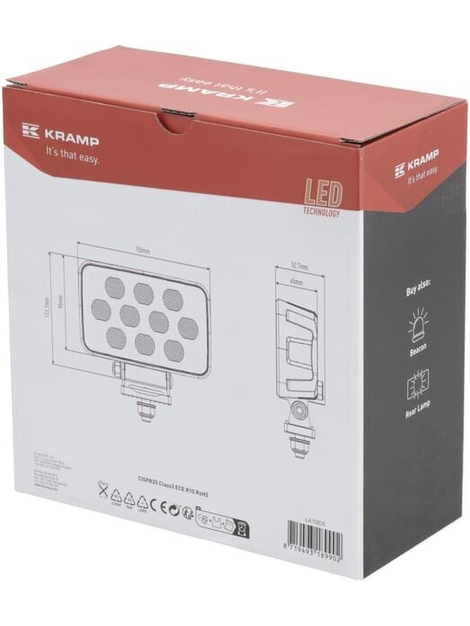 Darbinė LED lempa, 100W, 8950lm, stačiakampė, 12/24V, balta, 150x112x52,7mm Deutsch kištukas, Flood, 20LED's 3