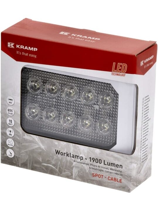 Darbo šviesos diodas LED, 15W, 1900lm, stačiakampis, 10/30V, 150x37x100mm, taškinis, 10 LED, Kramp 1